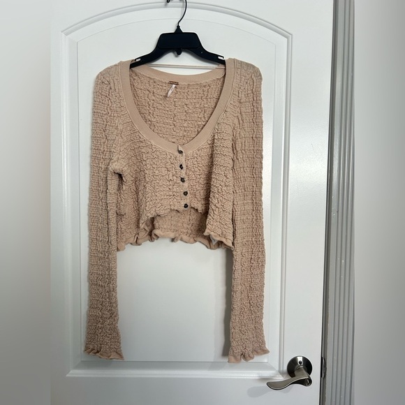 Free People Rosehip Cardi in Rose Water size large Lettuce trim Bohemian 90s - Picture 3 of 16